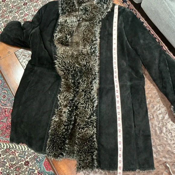 LNR Penny Lane Style Real Suede Leather, Faux Fur Coat, Black, XL, EUC - Picture 11 of 11